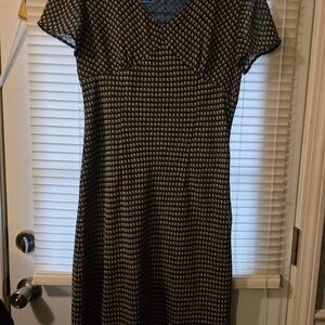 LOFT Black Dress with Gold Geometric Print